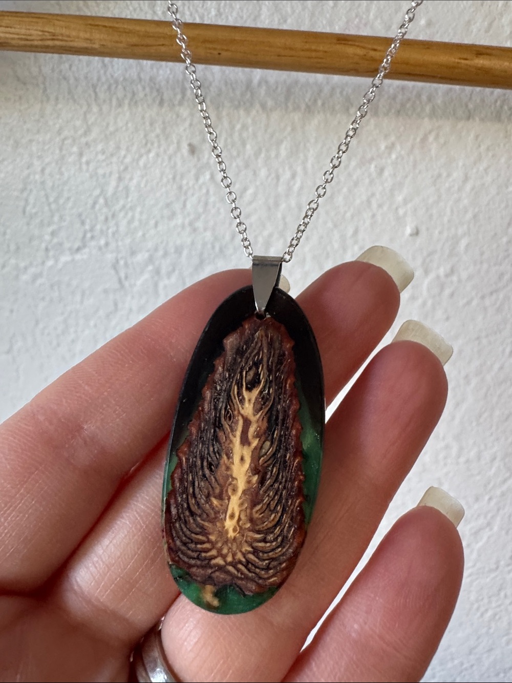Silver Tone Pinecone Resin Pendant